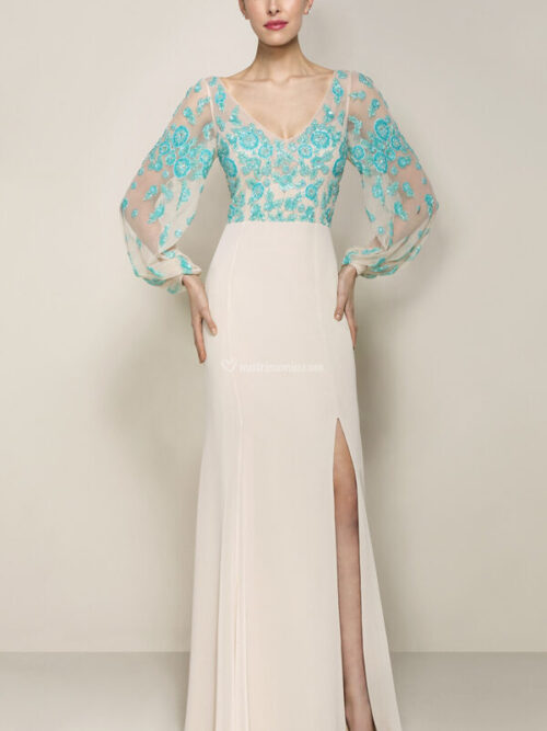 D248 - Demetrios - Abito Cerimonia Nude Bianco e Turchese