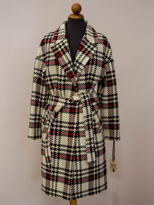 BG0250 - Cappotto Donna Lungo Dafne Colore Avorio, Rosso e Nero Taglia 46