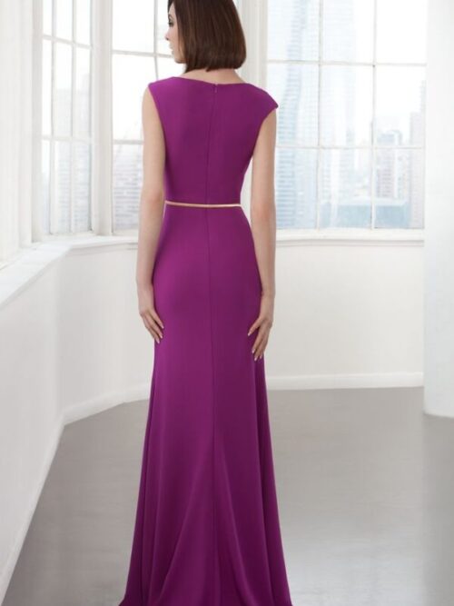 E767 - Eleni Elias - Abito Cerimonia lungo Royal (Bluette), cinturino dorato in vita, Stola in coordinato